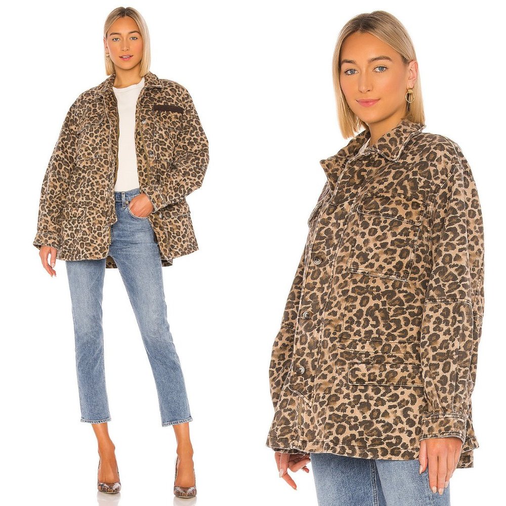 Free People Seize The Day Leopard Jacket Sz Large - Picture 1 of 9